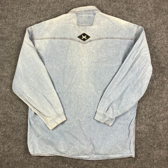 Trade Mark Shooter Western Shirt Mens 2XL Light Wash Denim Embroidered - Picture 7 of 9